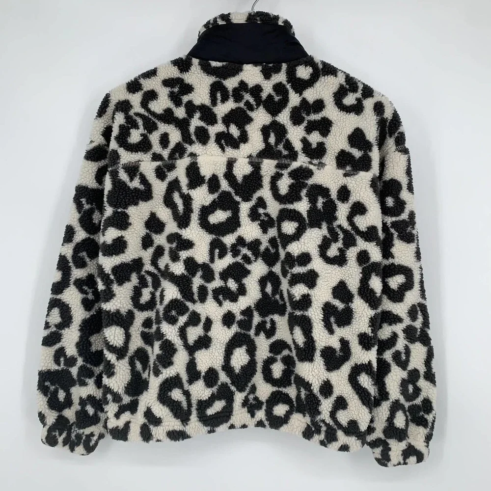 Old Navy Snow Leopard Sherpa Fleece Jacket Button Front Animal Print Teddy, M - Picture 7 of 11